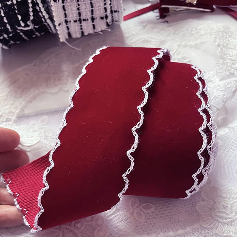 4cm 3cm Black Red Velvet Embroidery Ribbon Tape Handmade Hair Bows Earring Material Collar Cloth Sewing Lace Trim And Appliques