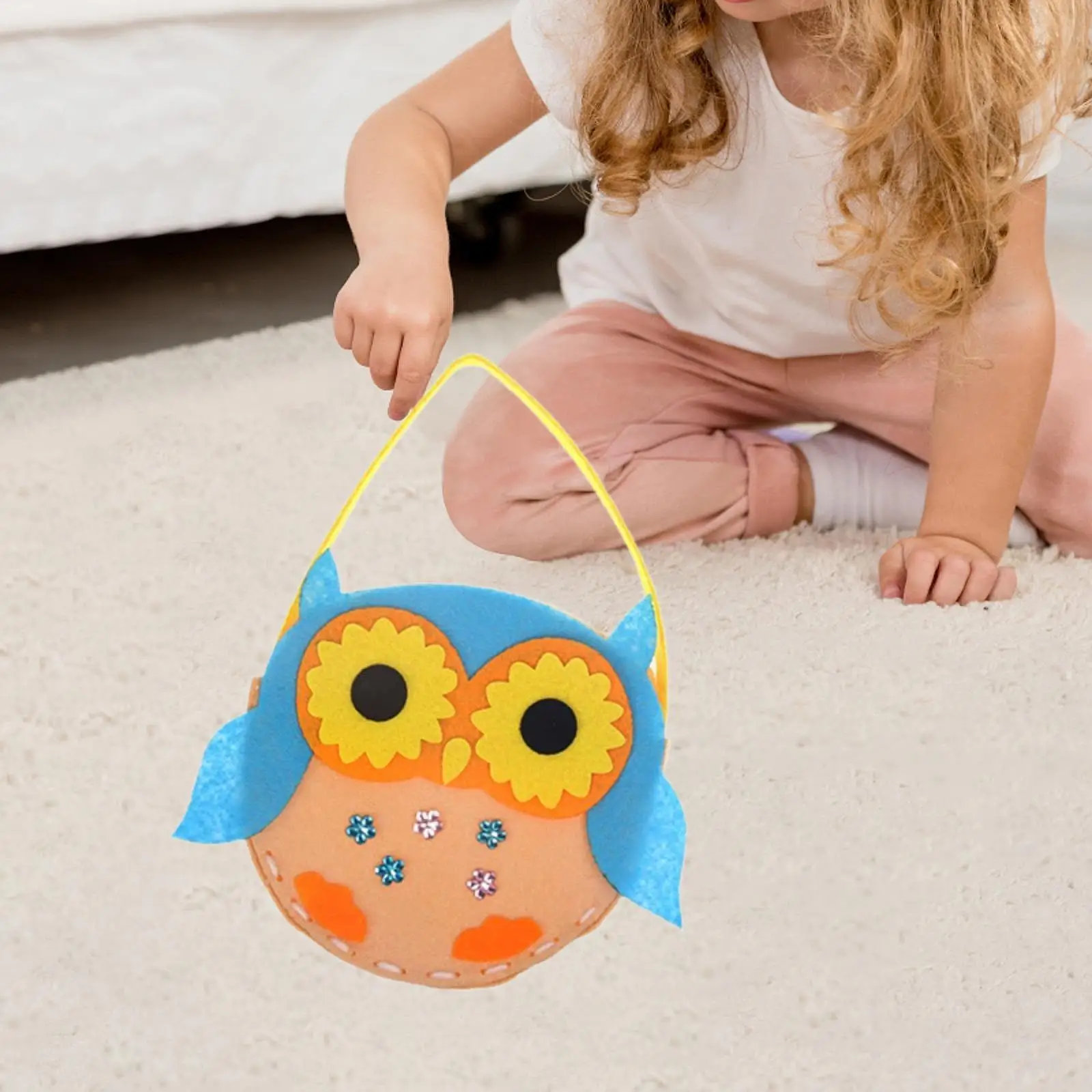 Bolso de mano de costura DIY para niños, Material educativo, habilidades motoras finas, manualidades de costura, bolsa de dibujos animados, suministros para el aula