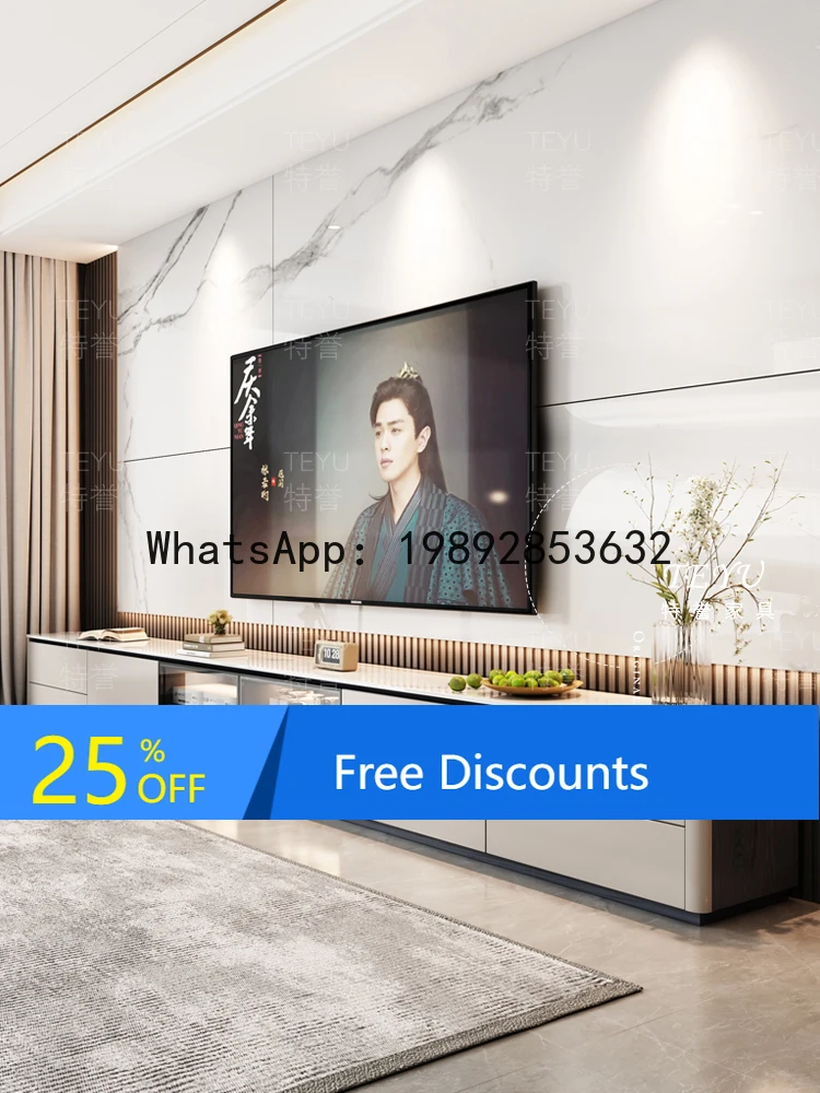 LYY Solid Wood Rock Slab Glass Door Coffee Table TV Cabinet Set Small Apartment Living Room High-End Floor Stand