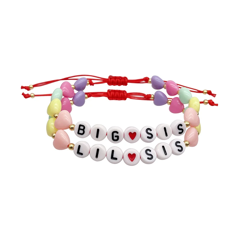 Cute Acrylic Heart Shape Matching Beads Bracelet for Big Sister & Little Sister Birthday Gift High Quality Hand Made Bracelets