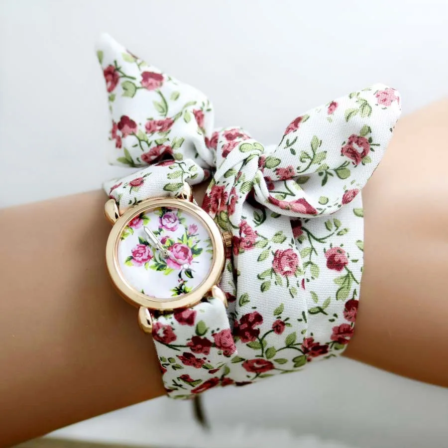 Shsby New Design Ladies Flower Cloth Wristwatch Fashion Women Dress Watches High Quality Fabric Watch Sweet Girls Watch Gift