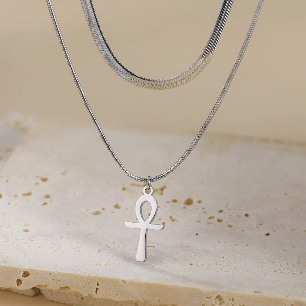 Dawapara Vintage altägyptisches Leben Ankh Kreuz Halskette Amulett des Schutzes religiöser Edelstahlschmuck – Detail 17