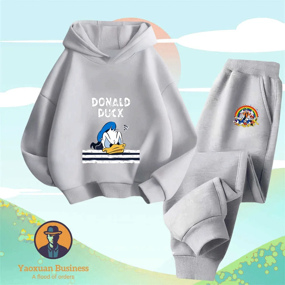 شعبية 2025 دونالد داك بنين بنات 2 قطعة هوديي مجموعة لطيف الكرتون طباعة يندبروف الدافئة الخريف الشتاء أنيق #1