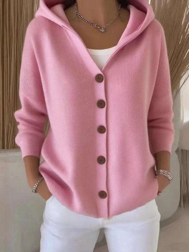 2025 الخريف والشتاء موضة جديدة المرأة أنيقة سترة مشغولة من الصوف مقنعين الدافئة سميكة طويلة الأكمام سترة فضفاضة #1