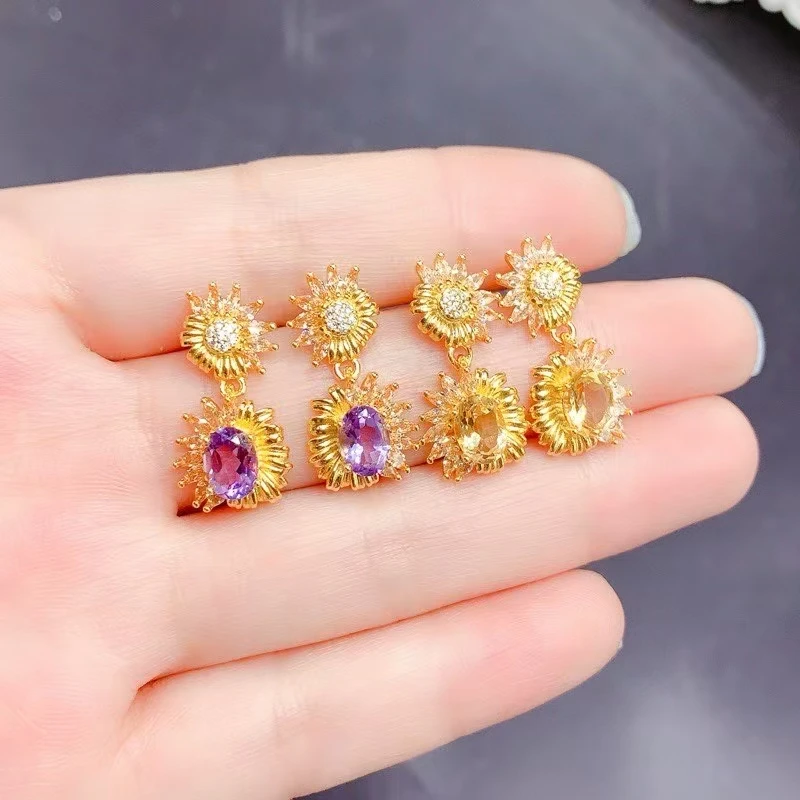 KJJEAXCMY Natural Citrine Amethyst Women's Drop Earrings S925 Silver Electroplating Process Inlaid High Clarity Gem Support Test