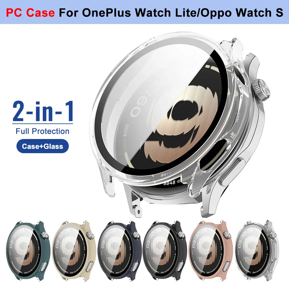 

For OnePlus Watch Lite Hard Shell Glass Cases Screen Protector Smartwatch Case For Oppo Watch S Bumper Cover Smart Accessories