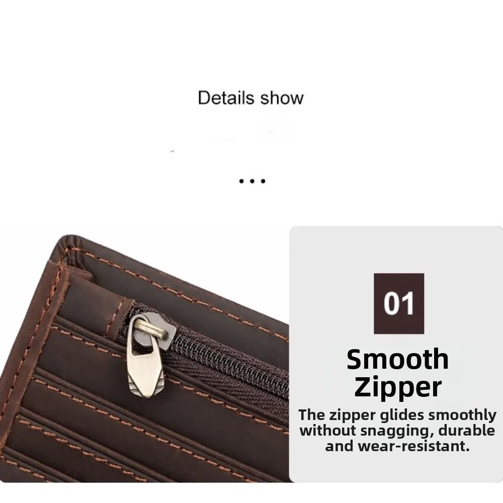 Retro Vintage Genuine Leather Wallet Handmade Slim Design Short Wallet Lightweight Multi-Card Slot Coin Purse Business