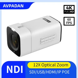 4K UHD Box Camera 60fps 12X/20X zoom HDMI SDI USB NDI microfono integrato TOF focus per videoconferenze in streaming live