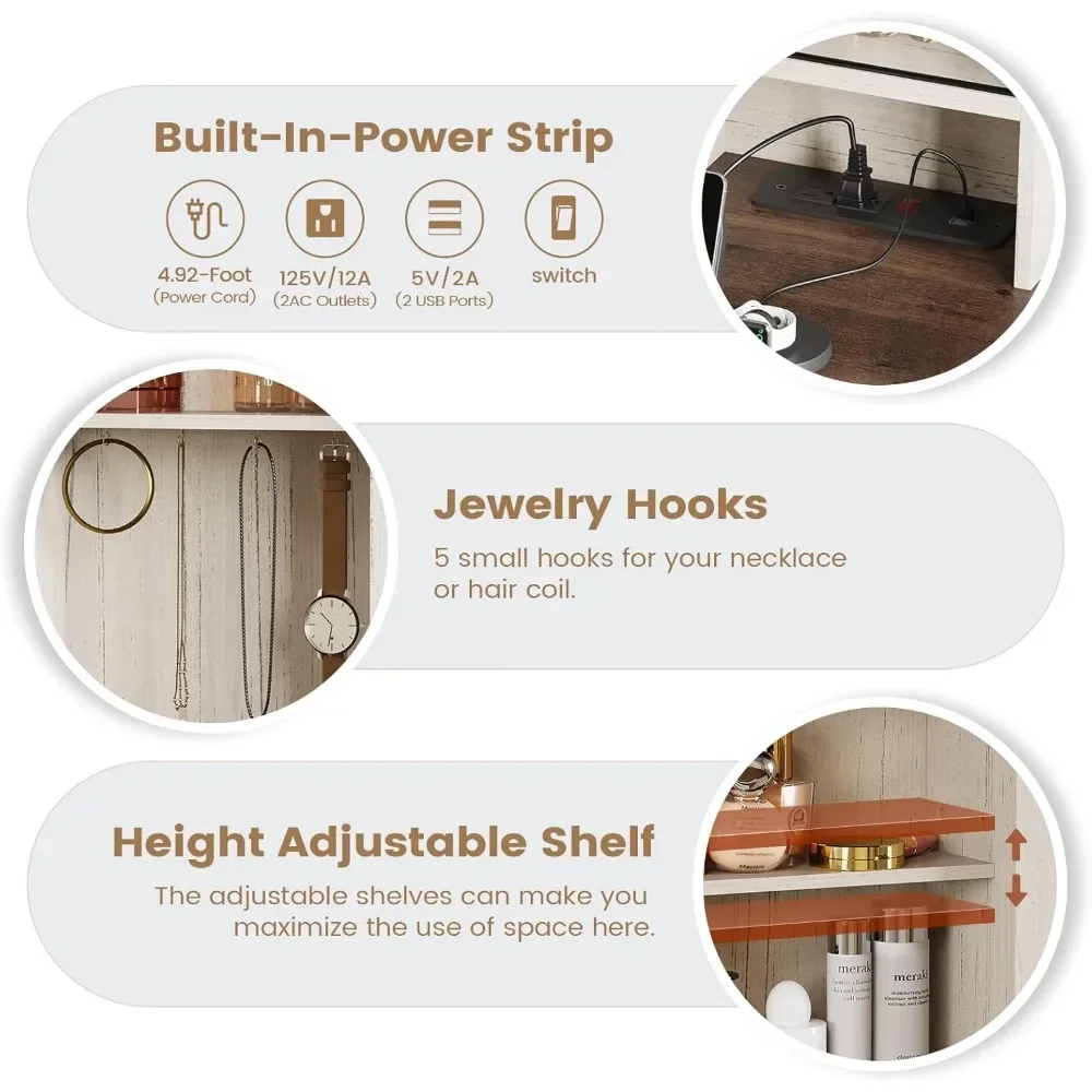 Makeup Vanity with Lights & Barn Doors, Vanity Desk with Mirror and Lights & Charging Station, Farmhouse Vanity Table image 3