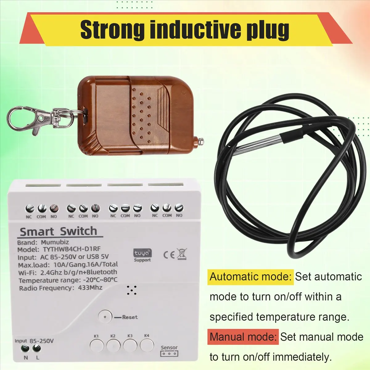 Tuya WiFi مفتاح ذكي مستشعر درجة الحرارة مراقب التيار المتناوب 85-250 فولت مفتاح ذكي لاسلكي مع جهاز تحكم عن بعد