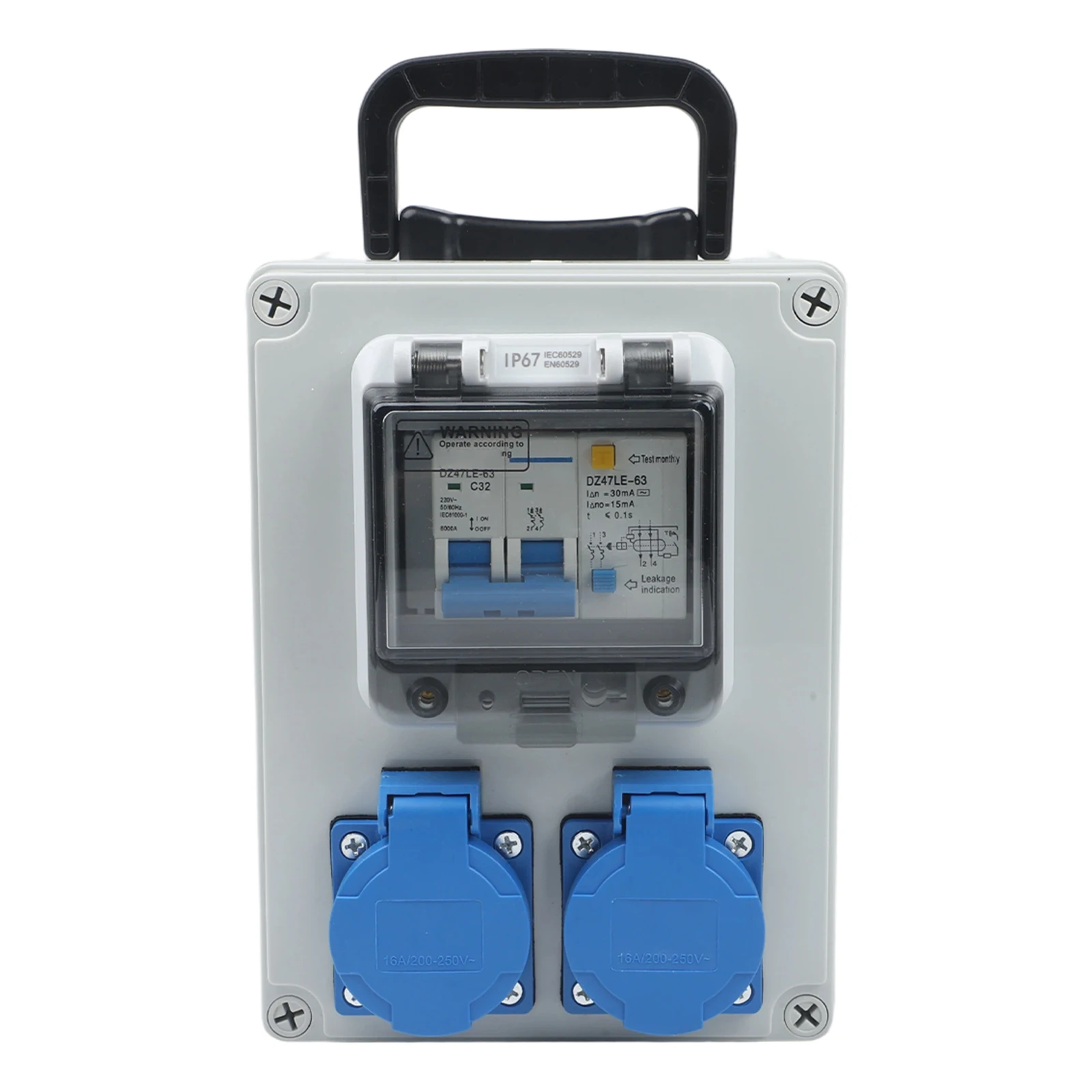 Switch Socket Box Portable Switch 2P 32A ABS European Socket Fully Featured Gray Switch Socket Box Fully Featured