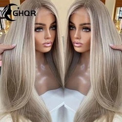 Perruque Full Lace Wig naturelle lisse, cheveux humains, balayage ombré, blond 613, 13x6 HD