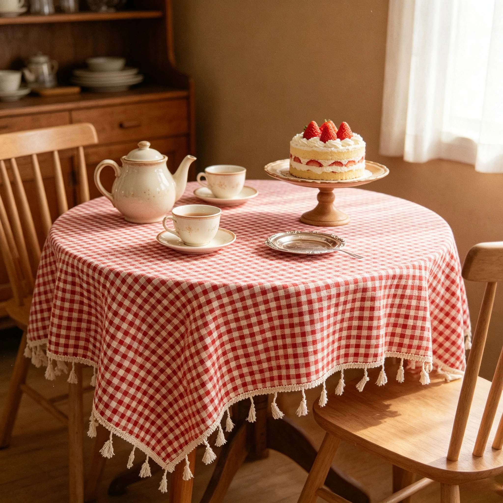 Gingham Tablecloth, Farmhouse Floral Cotton Linen Table Cloth, Washable Wrinkle Free Table Cover for Wedding Party Dinning Table