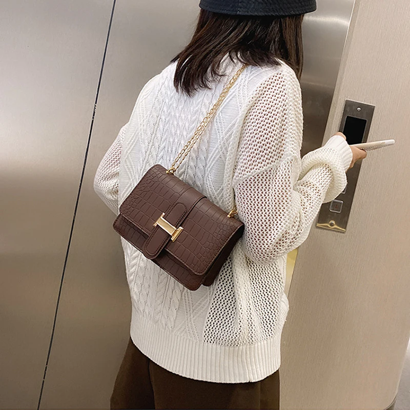 Luxury Stone Pattern Women Single Shoulder Crossbody Bags Fashion PU Leather Chains Handbags Messenger Bag Small Square Bag