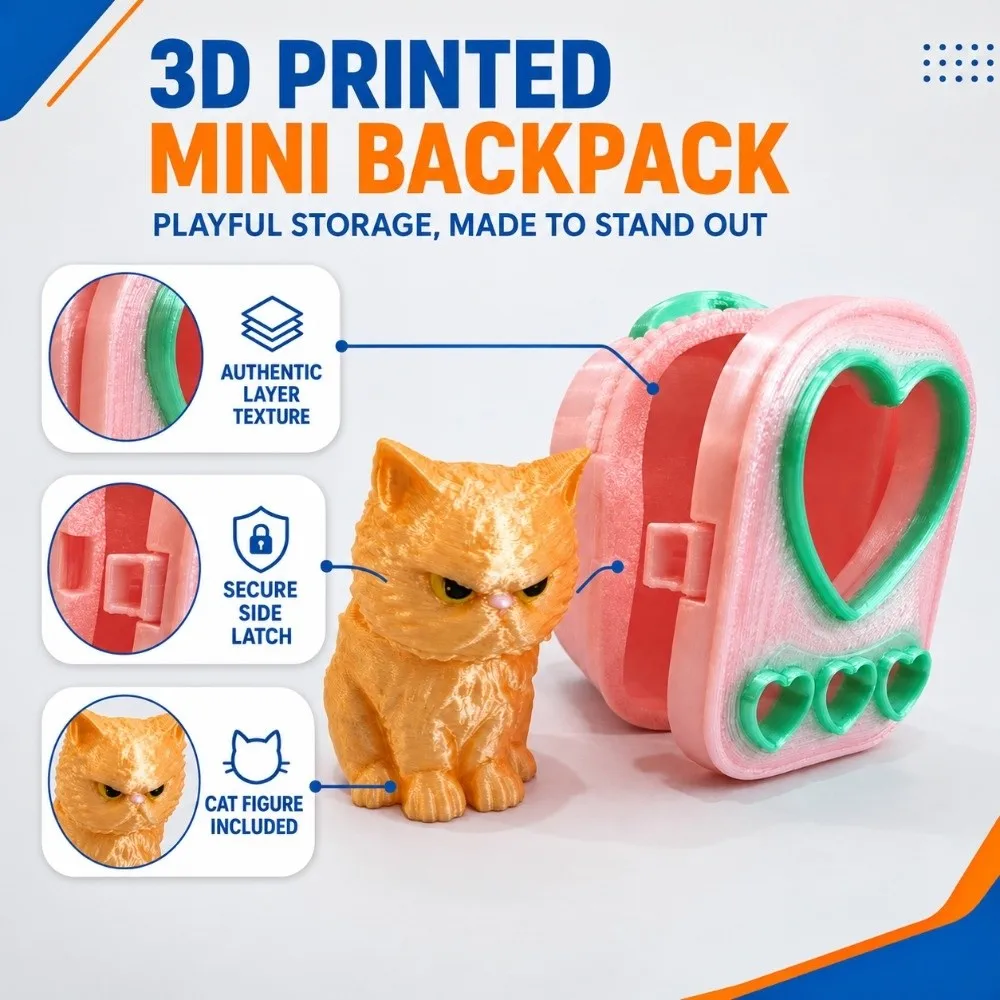 PLA 3D Printed Keychain Vibrant Shades Lightweight Build Trendy Bag Charm Rigid Shell Smooth Finish Mini Backpack Pendant