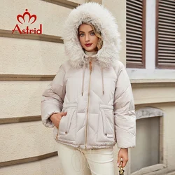 Astrid Winter Women Parka Big Fur Collar Hood Belt Thick Warm Cotton Overcoat Down Jacket Quilted Coat Female Clothing ZR-30169