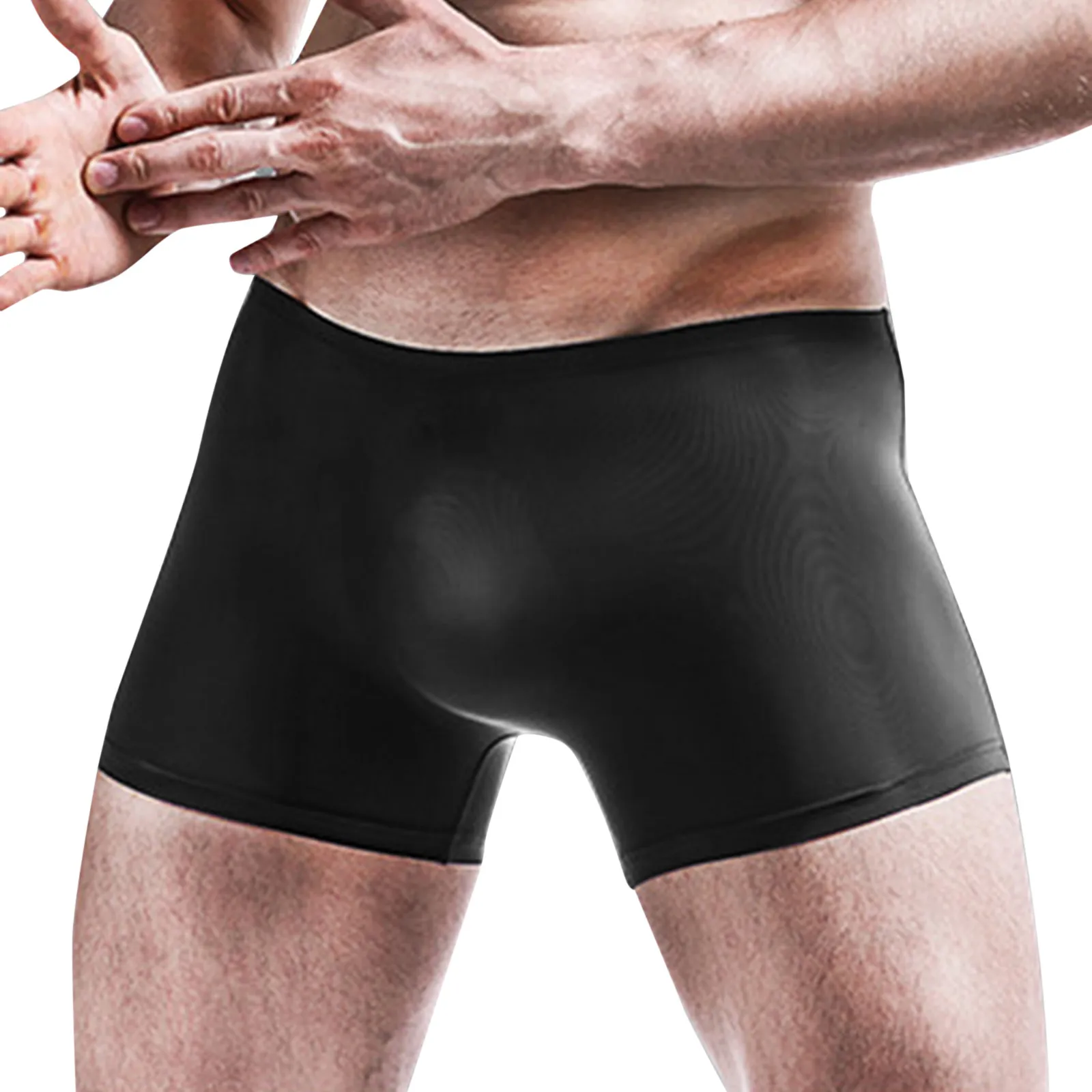 

Sexy Ice Silk Boxers Mens Elastic High Waist Briefs Seamless Solid Color Transparent Thong Arrow Shorts Panties Elastic Intimate