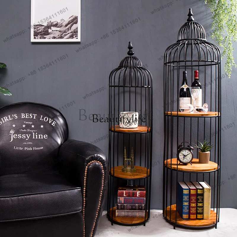 Factory Customization.American retro wrought iron floor bird cage ornament shelf decoration creative home