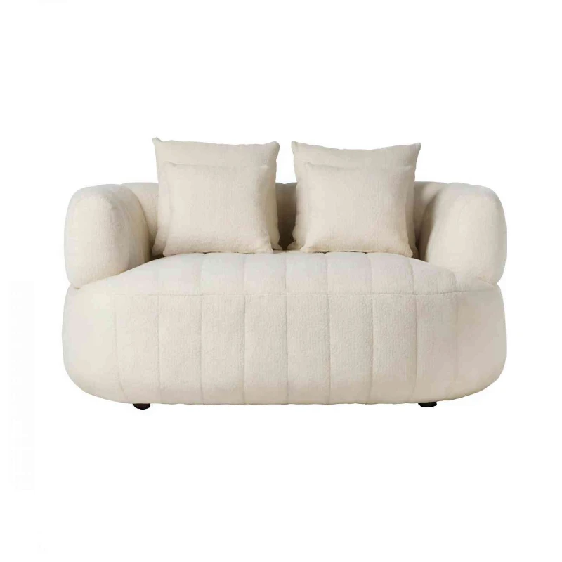 

Nordic light luxury solid wood fabric sofa small apartment living room round recliner designer lamb wool leisure sofa