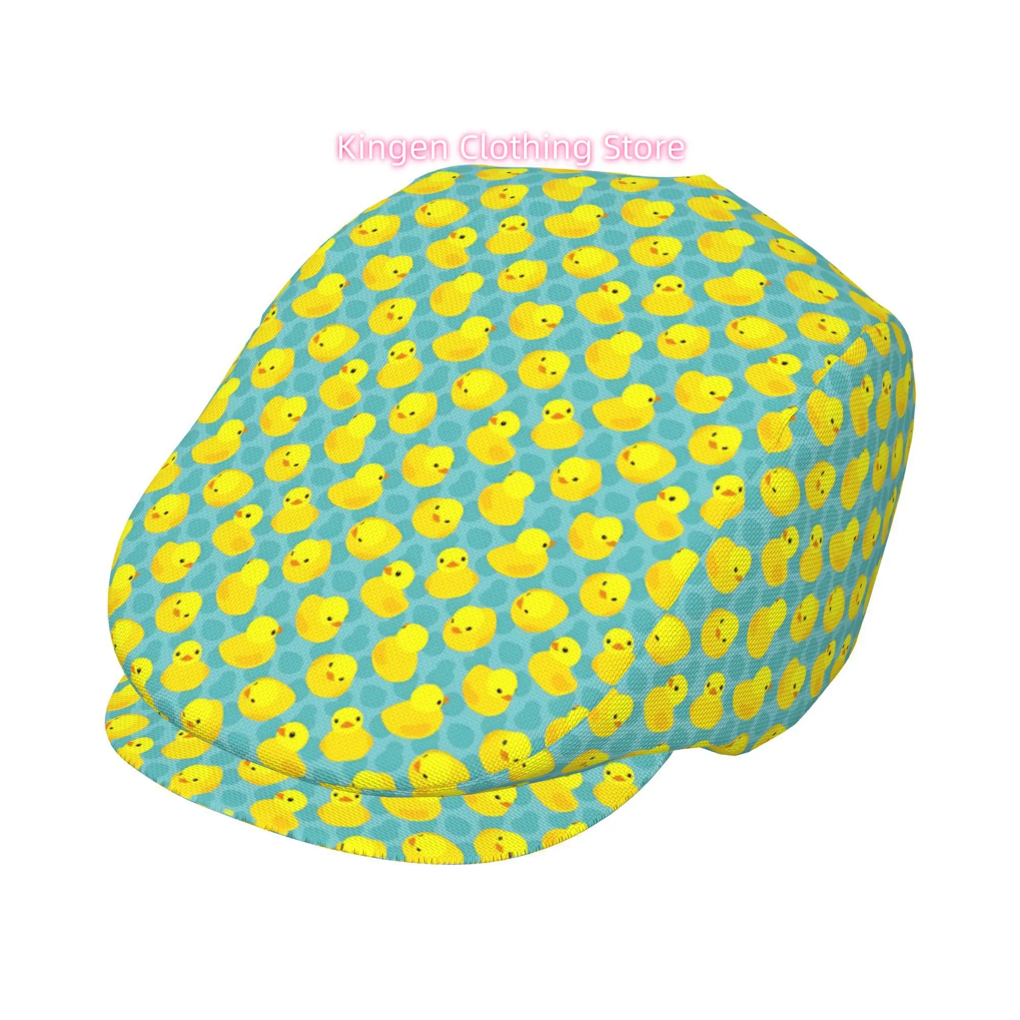 1pc Yellow Duck Ripple Effect All-Over Printed Beret, Retro Newsboy Cap, Unisex, Essential Fashion Accessory for Outdoor Leisure