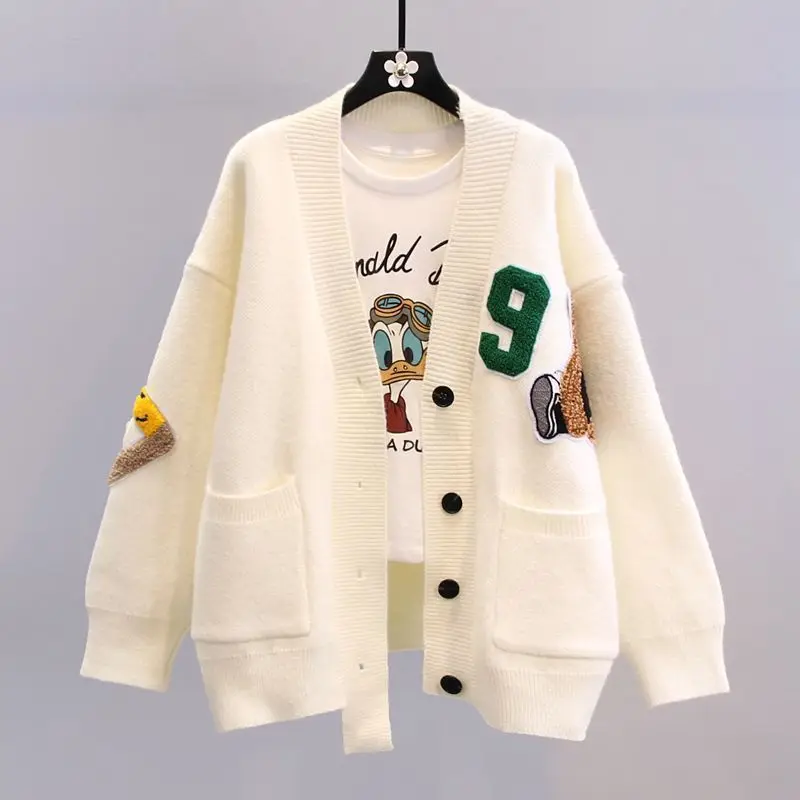 Autunno inverno donna Cartoon cardigan maglioni Streetwear moda manica lunga con scollo a v tasche Little Bear Casual cappotti lavorati a maglia