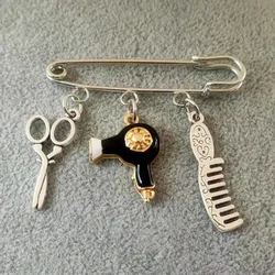 Hair Dryer Comb Scissors Hairdresser Commemorative Brooch Hairdressing Profession Cute Pendant