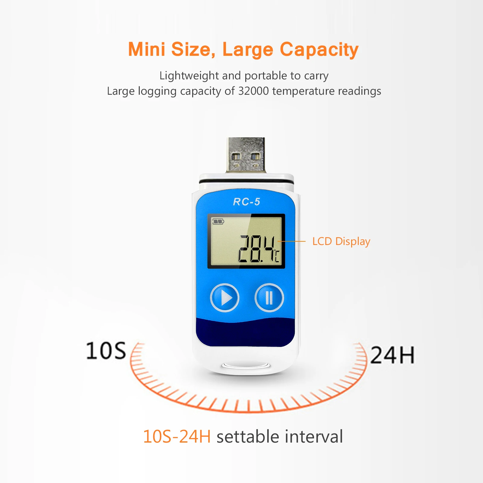 Registratore dati di temperatura ad alta precisione con display LCD USB 32000 punti Registratore dati industriale impermeabile IP67