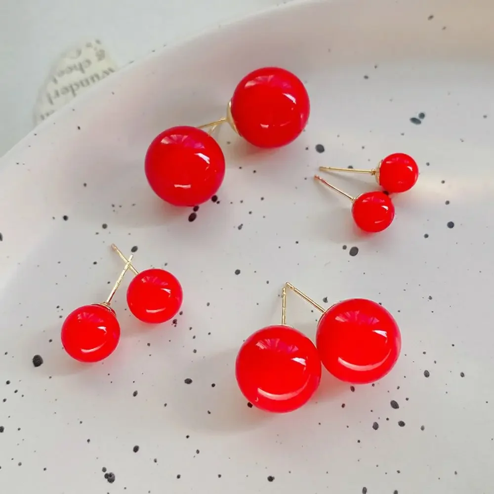 Vintage Red Pearl Stud Round Earrings for Fashion Women Sweet Imitation Pearl Temperament Earings Wedding Party Jewelry Gifts