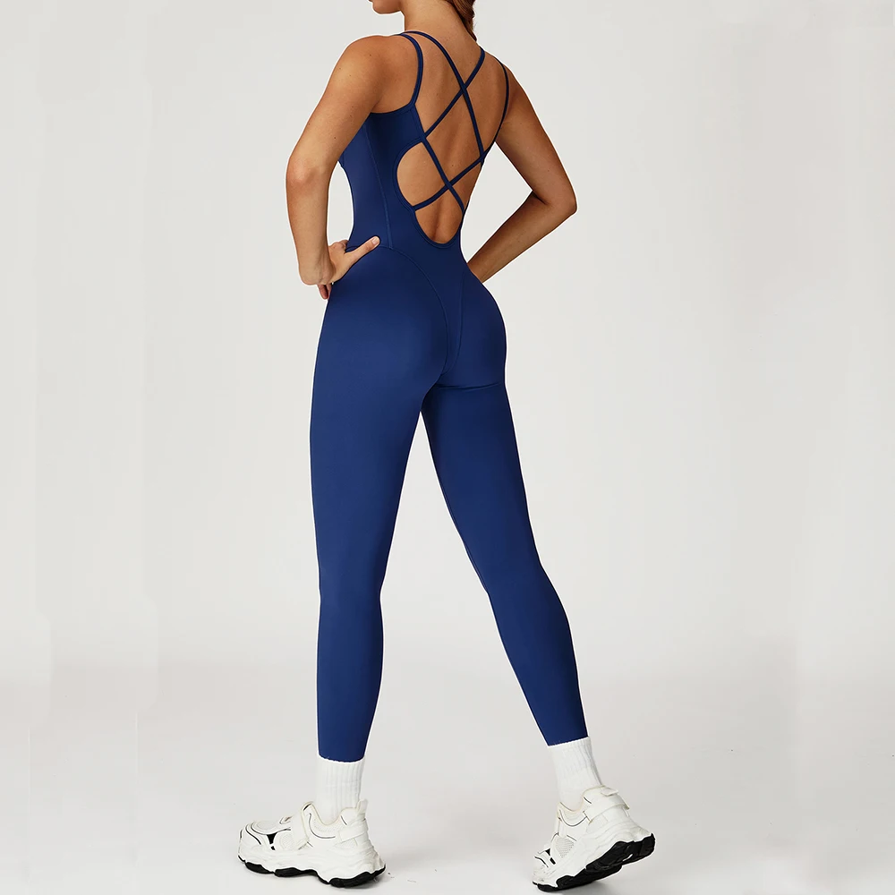 Fitness Jumpsuit Gym Workout Playsuit Sexy Cross Back Strap Sports Bodysuits Backless Romper Women Running One Piece Yoga Suit - Image 2