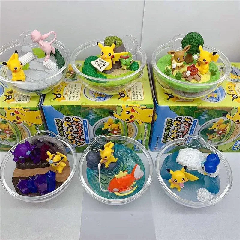 Re-Ment Pokémon Pikachu Terrarium Figure Surprise Box Transparent Ball Anime Scene Action Figure Pikachu Magikarp Toy Figure