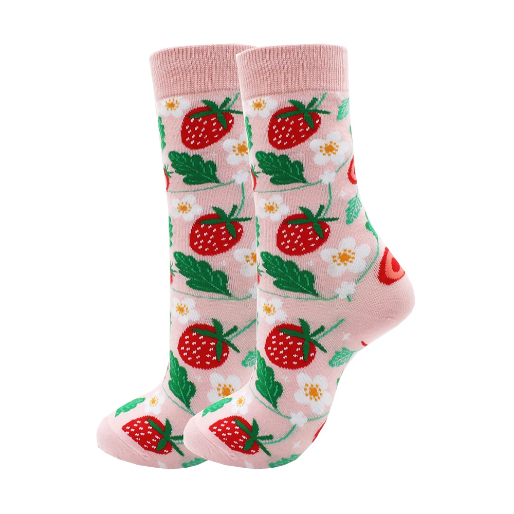 6 Pairs New Fashion Cute Happy Mid-tube Women Socks Watermelon Cherry Cat Dog Flamingo Cow Lovely Casual Funny Socks