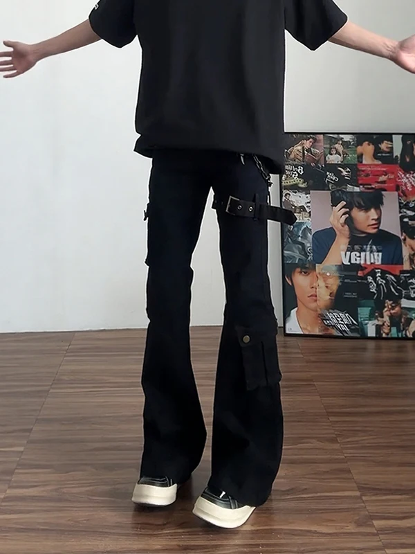 

American Vibe Belted Wide Leg Jeans Men's High Waist Slimming Long Pants Casual Style Summer Fashion Straight Tube Trousers