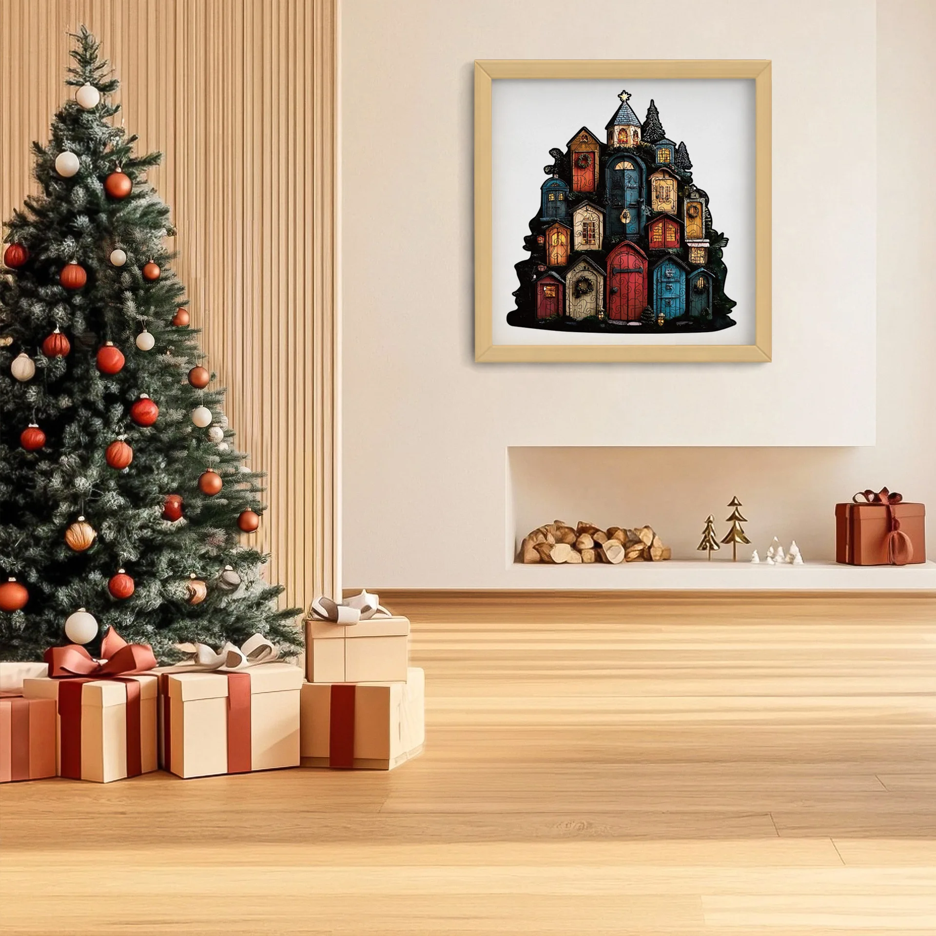 212PCS Porta degli elfi di Natale Pezzi di puzzle Puzzle di legno irregolare Gioco antistress Compleanno Natale Salvadanaio Regali