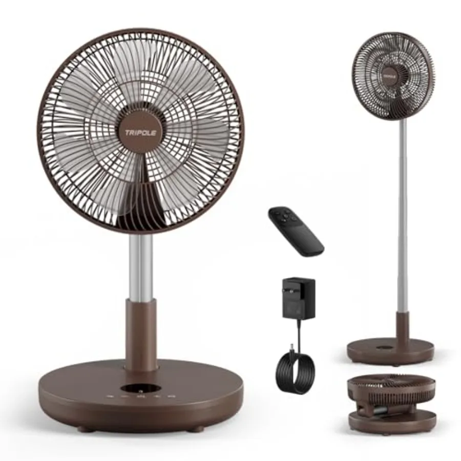 

Foldable Standing Fan 12" Portable Rechargeable Battery Pedestal Fan with Remote Timer Setting Height Adjustable for Home Offic