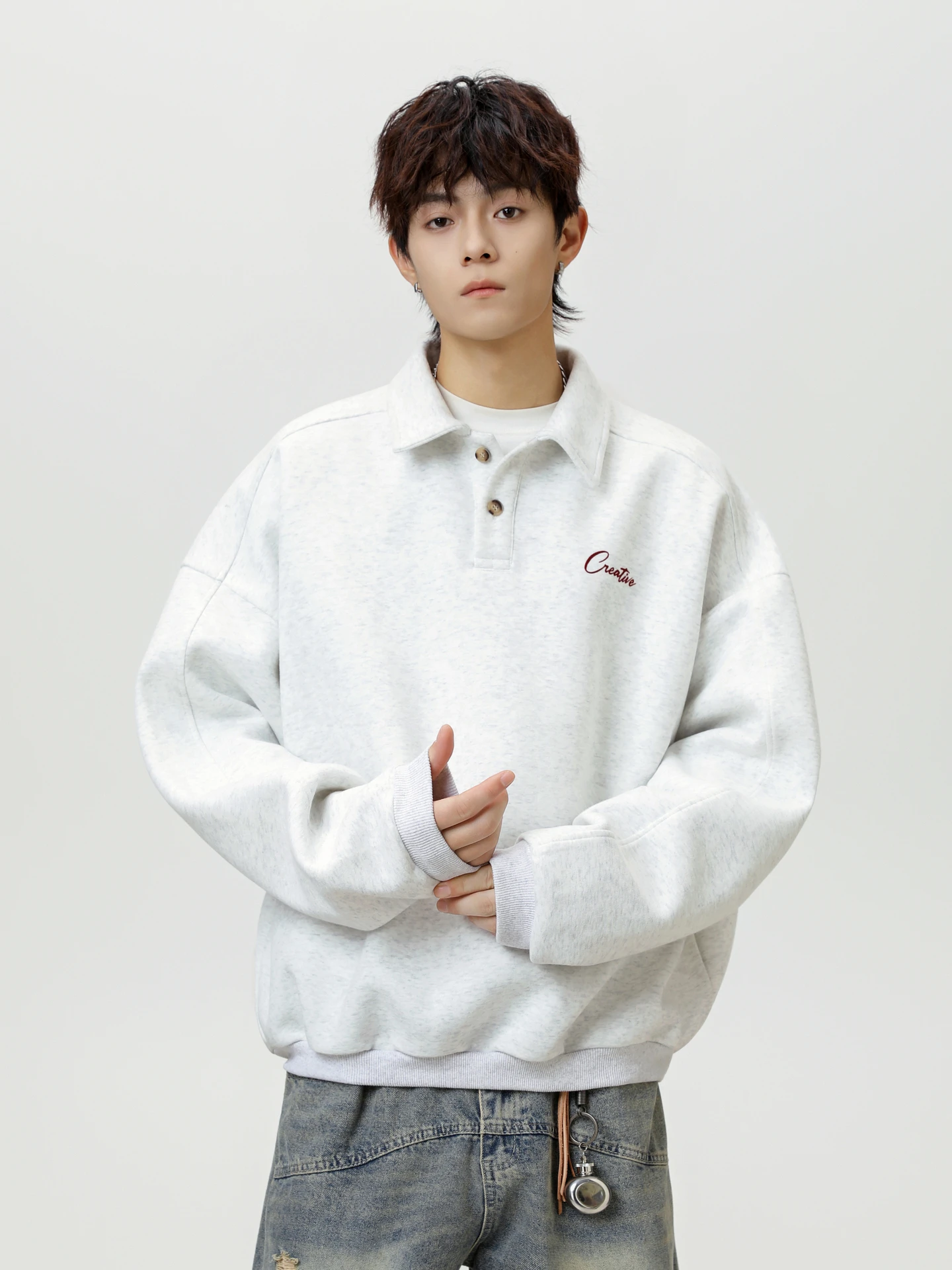 

Модная брендовая рубашка-поло с длинными рукавами и вышивкой букв, мужская модная брендовая свободная пара в стиле ретро, свитер с тяжелыми лацканами