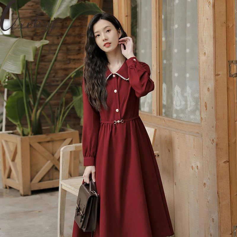 

Women Elegant Turn Down Collar Party Dress 2023 French Style Long Sleeve Bodycon Dress Ladies Vintage Shirt Vestidos Plus Size