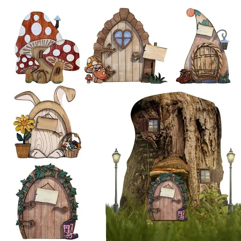 Fairytales Door Decoration Ornaments Wooden Mini Fairy Dwarf Tree Door Home Children's Toys Garden Decoration Garden Miniatures