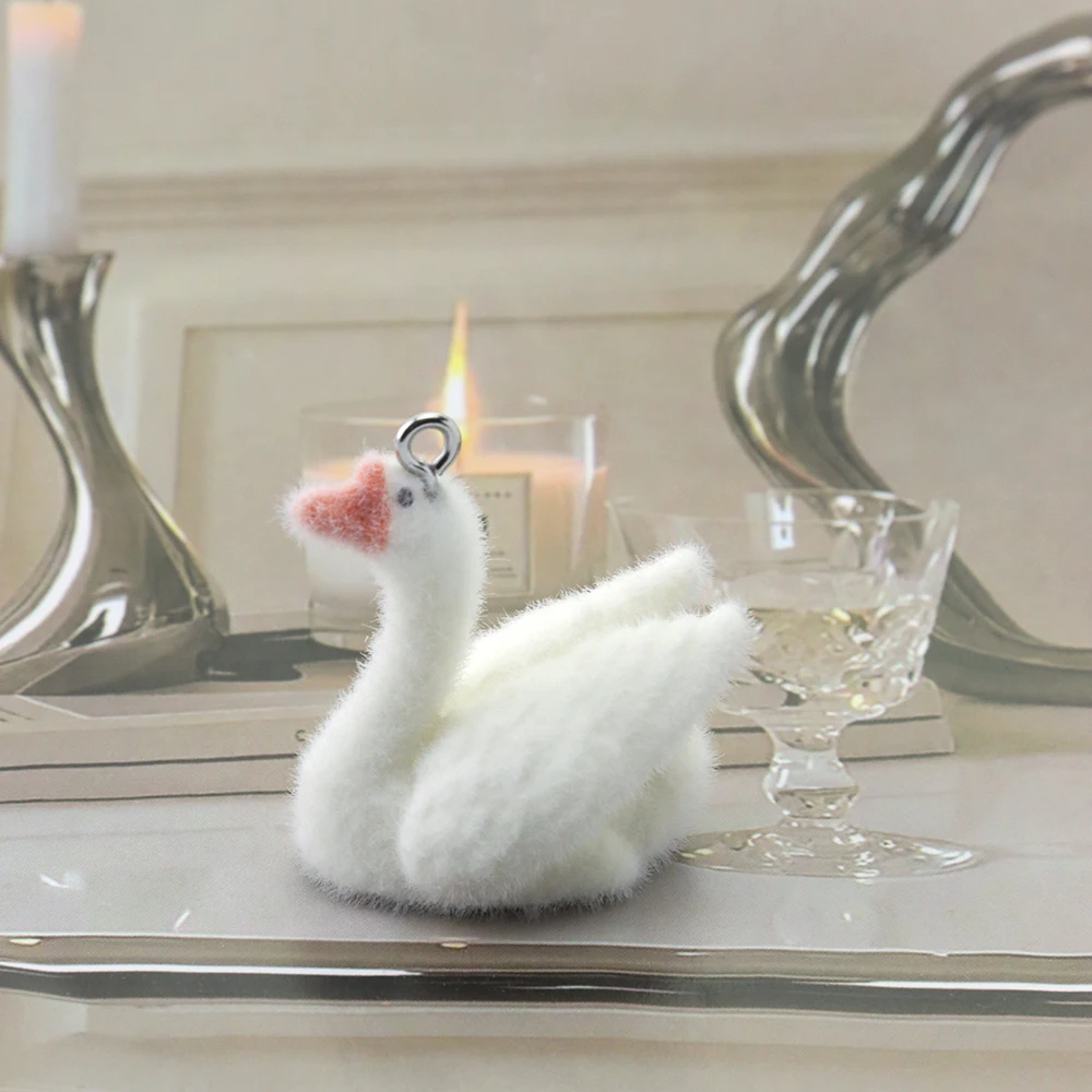 20pcs 3D Flocking Resin Swan Charms Animal Pendant Accessories for Necklace Keychain Earrings Bags DIY Making Jewelry Adornment