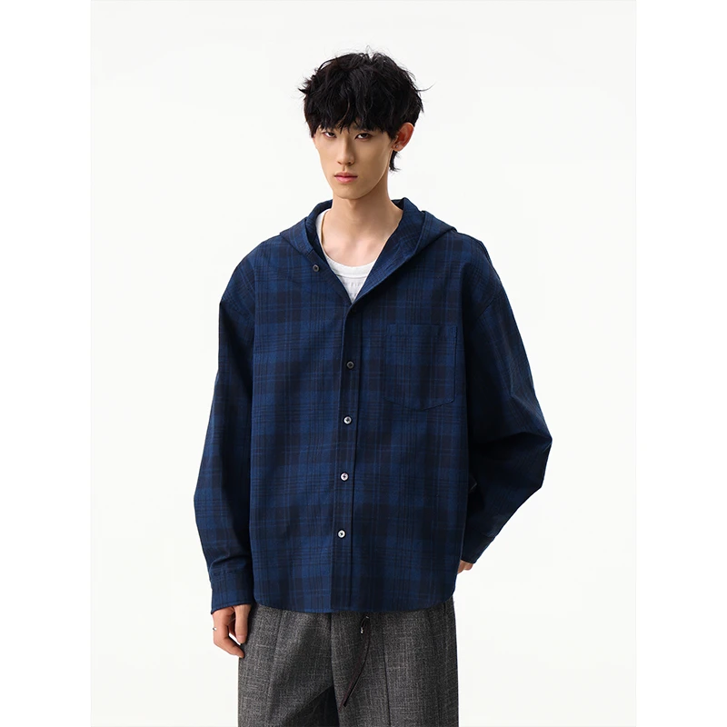 Men Women Autumn Oversize Loose Casual Plaid Unisex Hooded Cargo Shirt Coat Cityboy Spring Plus Size Shirts Jacket Blouses