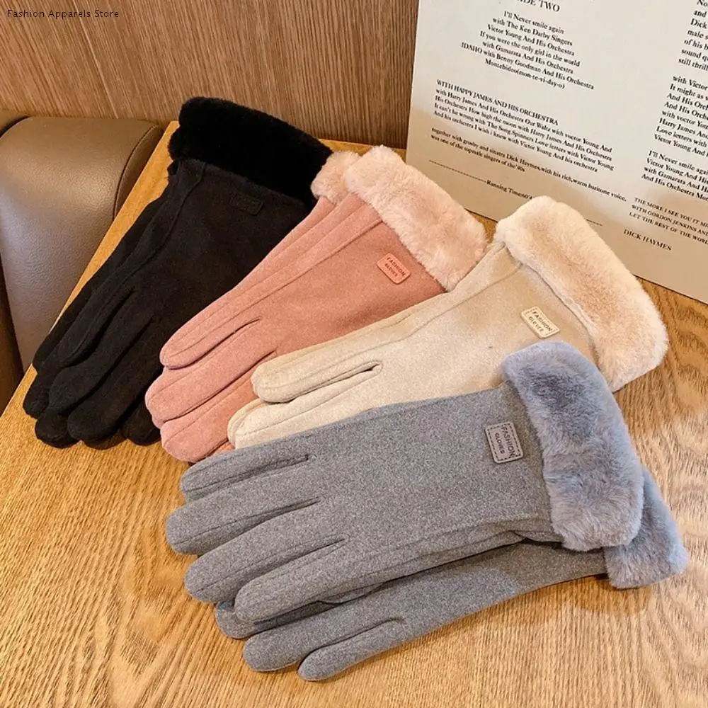 

Gift Velvet Plush Gloves Thick Windproof Winter Gloves Solid Color Touch Screen Women Mittens Winter