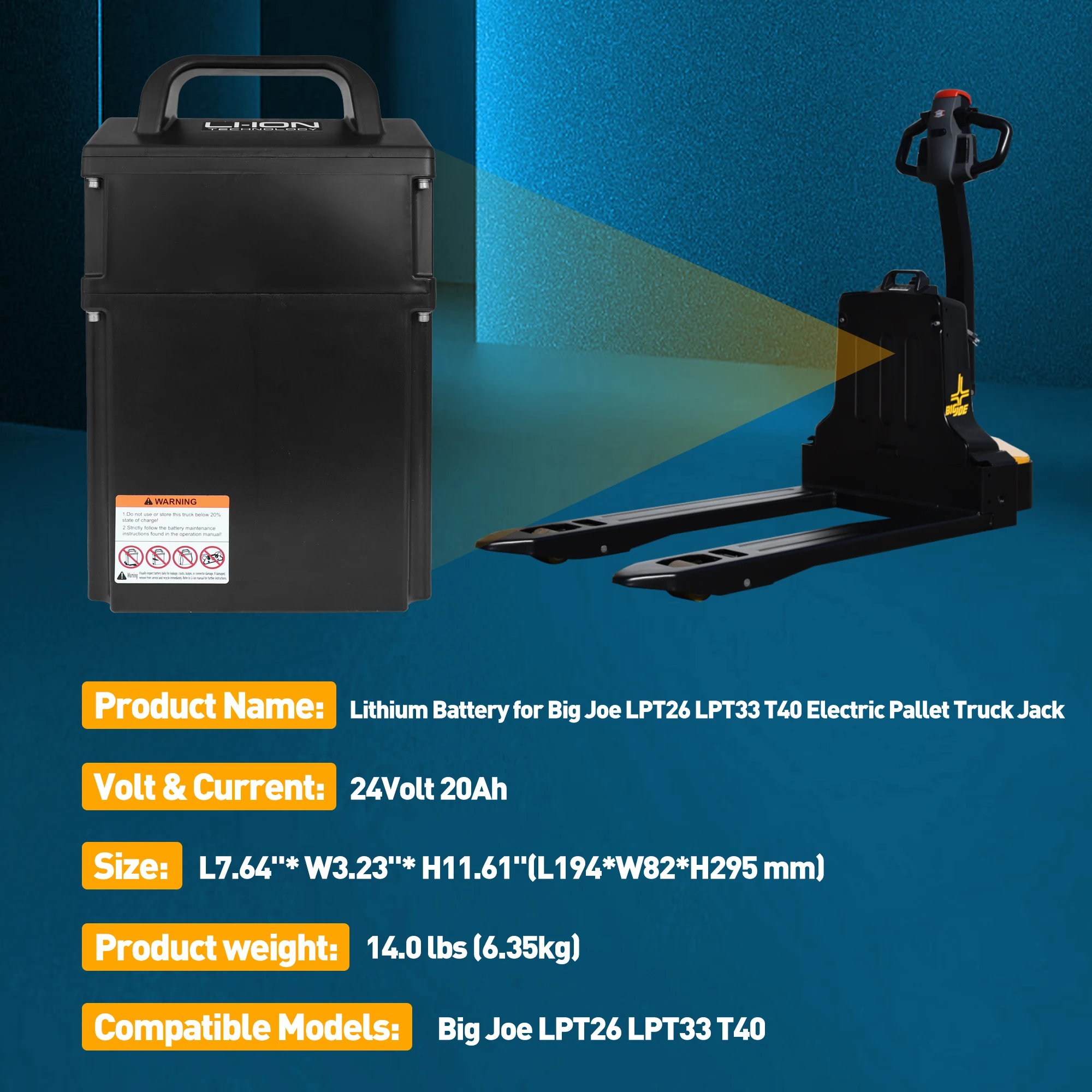بطارية ليثيوم 24 فولت 20 أمبير EL20_U لجاك شاحنة البليت بيج جو LPT26 LPT33 T40 EP