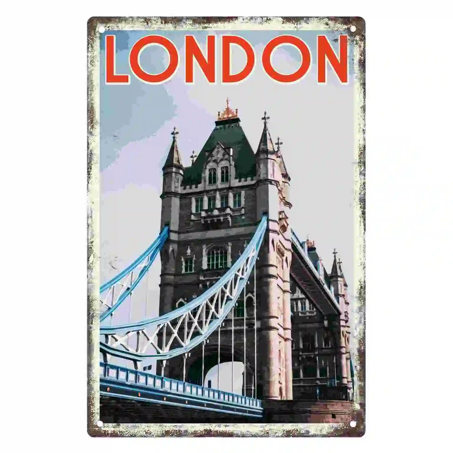 

2D FLAT 1pc "London Tower Bridge" Metal Wall Sign Decoration for Home Cafe Garage Bedroom Porch And Garden