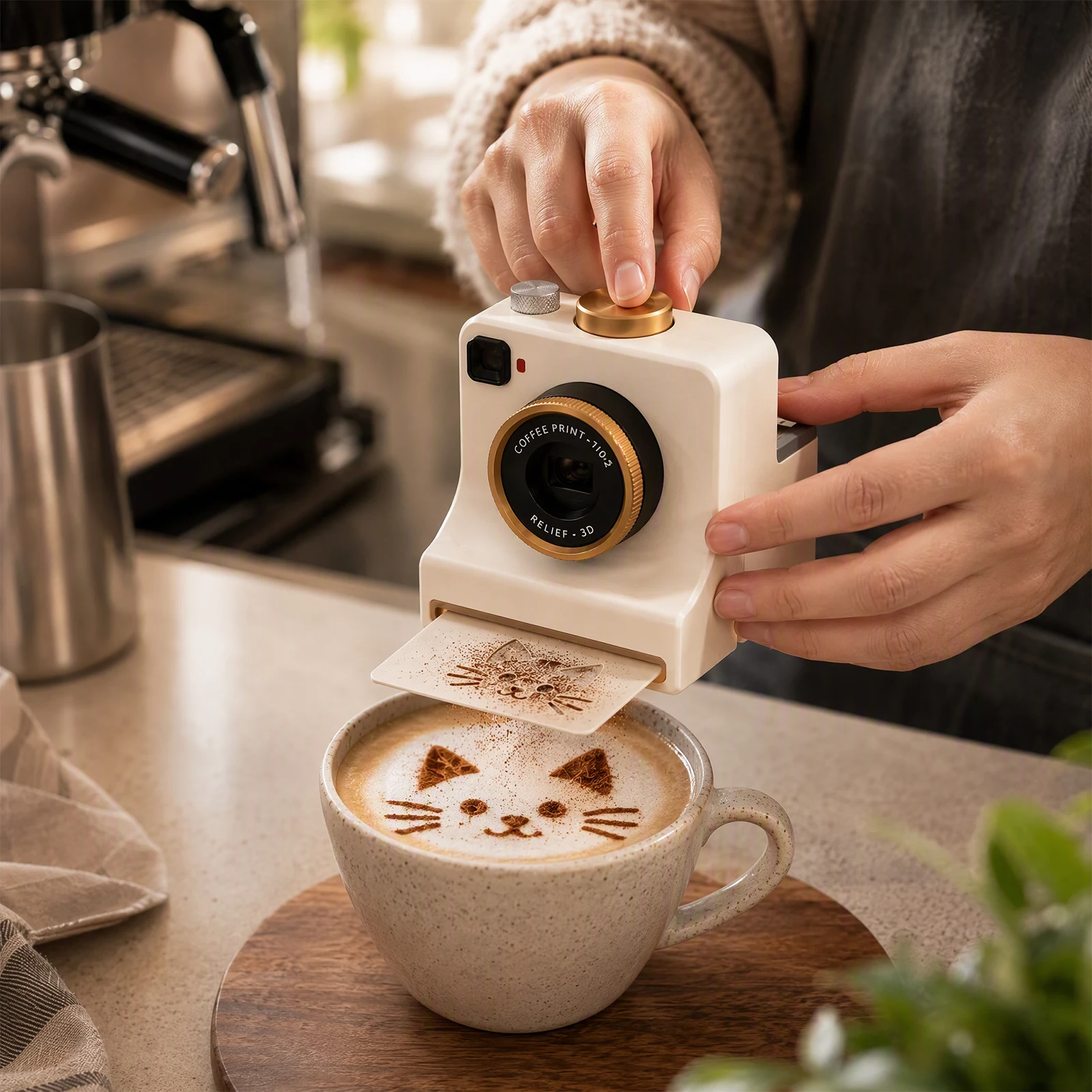 3D Printed Coffee Latte Art Camera Coffee Bar Decoration Accessory