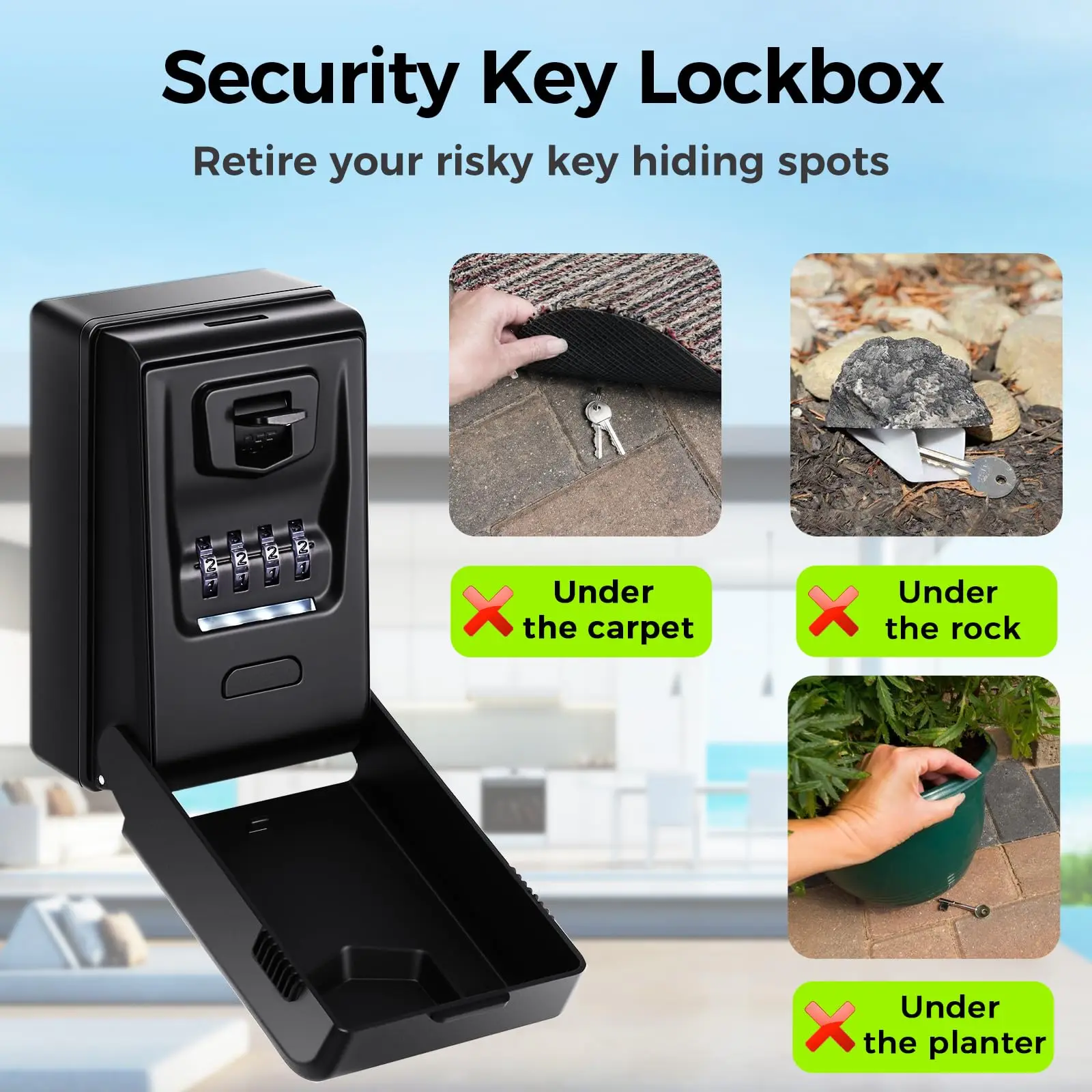 Key Lock Box for Outside Wall Mounted with Light Up Dials - Waterproof Extra Large Key Box 4-Digit Combination Storage Lockbox