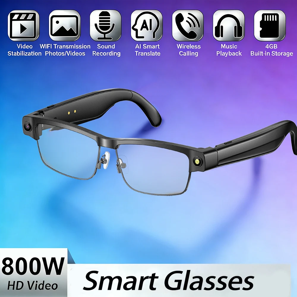 

Новые модные смарт-очки 2026 года с HD-камерой 800W, записью видео, распознаванием фото с ИИ, Bluetooth-звонками, голосовым переводом и музыкой