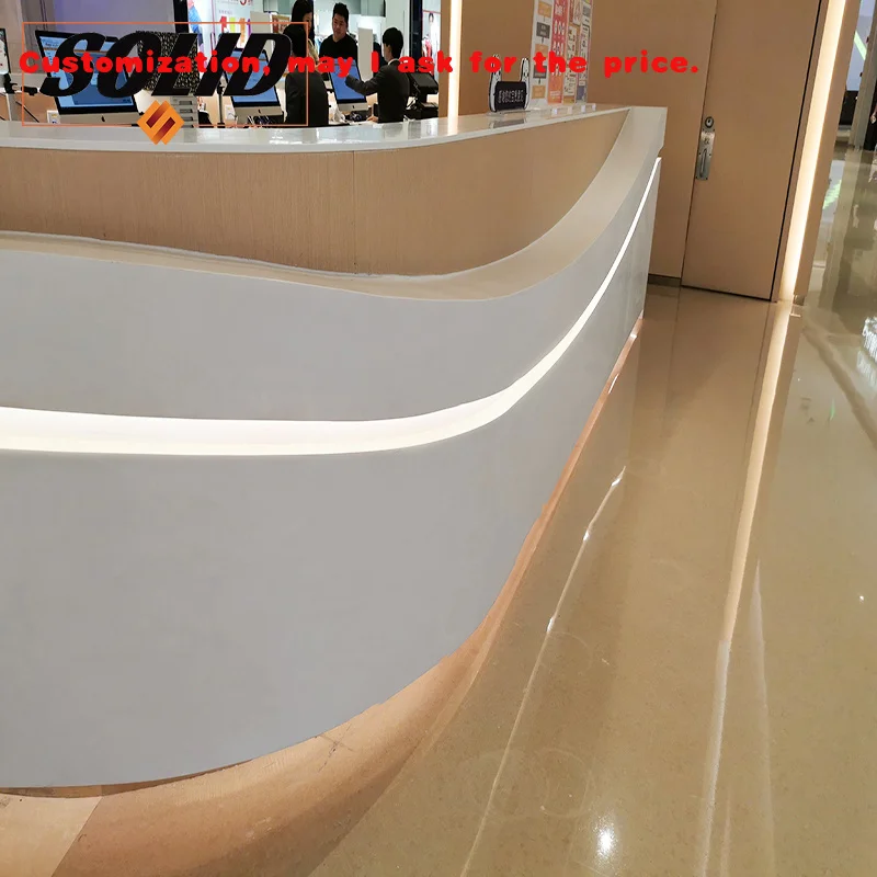 

custom.Fashionable Company Office Desk Acrylic Solid Surface Counters Front Desk Reception Countertop