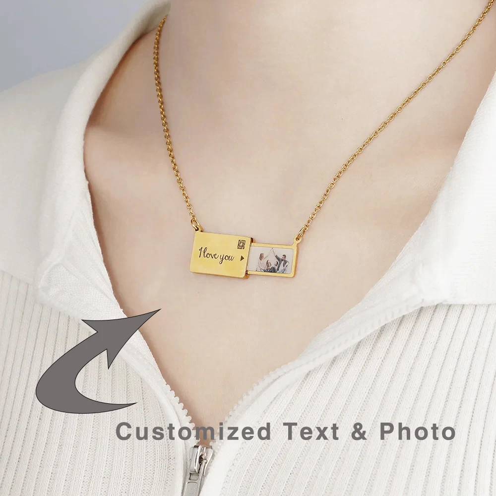 Personalised Envelope Love Letter Necklace Custom Envelope Locket  Secret Message Chain Customized Photo Necklaces Gift For Her