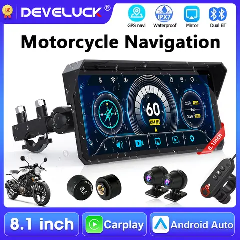 8.1" Motorcycle Navigation GPS Carplay Screen WIFI  Android Auto IPX7 Waterproof Dual Bluetooth TPMS Moto Accessories Monitor