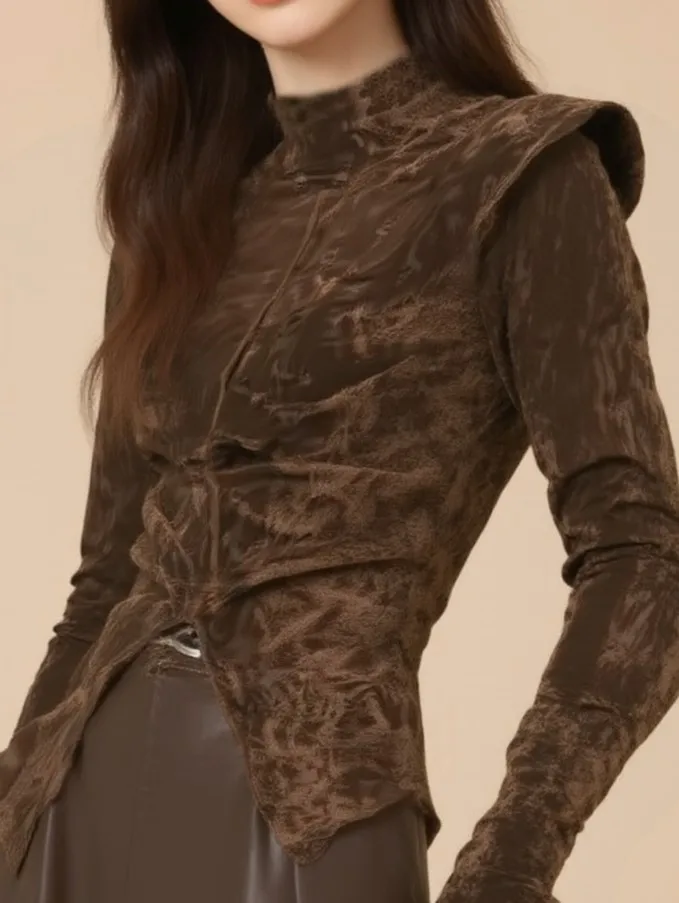 

Бархатные футболки с длинным рукавом, женские обтекаемые силуэты, полуводолазка в стиле ретро, изысканные стильные топы на весну, осень и зиму