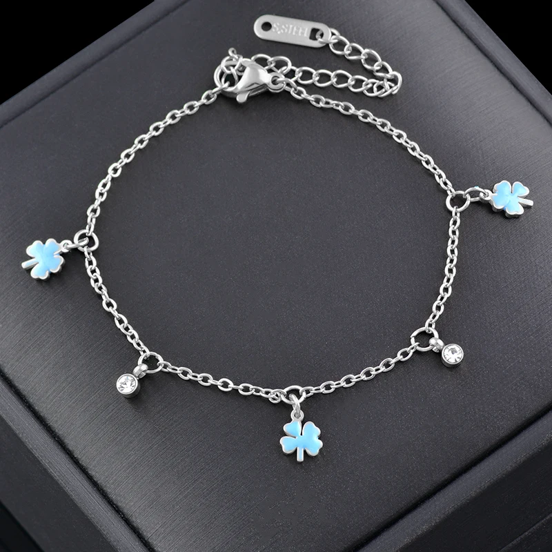 LEEKER 316L Stainless Steel Blue Enamel Gold Silver Color Sweet Butterfly Metal Bracelets For Women Fashion Jewelry   520 LK3